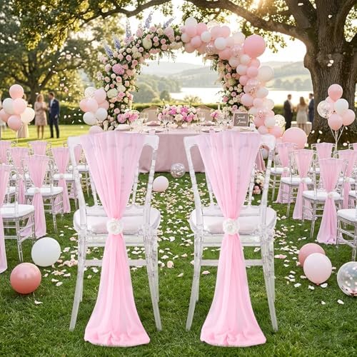 Fanqisi Pink Chair Sashes Wedding Decorations: 32 Pieces 8ft Long Tulle Chair Sashes Cover - Birthday Party Banquet - Image 4