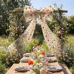 Canlierr Extra Large Embroidery Floral Tulle Bow Decorations 39 x 59 Inch Giant Champagne Organza Bow with Tie and Long Ribbon Tails for Spring Wedding Backdrop Coquette Room Wall Decoration - Image 5