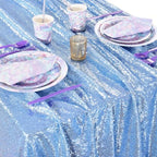 QueenDream Baby Blue Party Tablecloth Decoration: Rectangle Shimmer Mermaid Tablecloth 90x90 Inch Sequin Cloth Frozen Birthday Decorations - Image 2