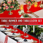 Tudomro 16 Pack White and Red Plastic Tablecloths Satin Runner Set - Image 5