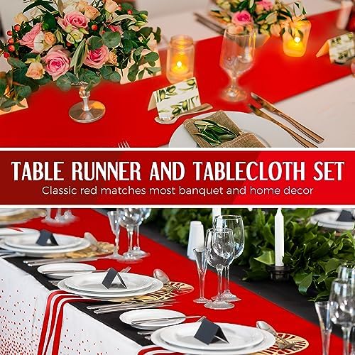 Tudomro 16 Pack White and Red Plastic Tablecloths Satin Runner Set - Image 5