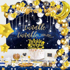 162 PCs Twinkle Twinkle Little Star Baby Shower Decorations, Hombae Navy Blue Little Star Baby Shower Backdrop Balloon Garland Glitter Banner Tablecloth Cake Cupcake Topper Box Cutout Mom To Be Sash - Image 6