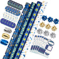 WRAPAHOLIC Hanukkah Wrapping Paper Set - Menorahs, the Star of David, Candles Design Chanukah Wrapping Paper Bundle with Gift Bow & Ribbon & Tag & Sticker by WRAPAHOLIC