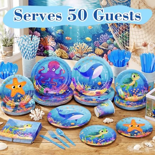 450 Pcs Tableware Set, Serve 50, Ocean Color, Under the Sea - Image 4