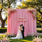 Gallety Pink Backdrop Curtain for Wedding, Polyester Photography Backdrop Drapes - 30FT x 10FT Wedding Backdrop with Rod Pockets for Children's Party,Birthday,Event,Graduation Party Decorations - Image 5