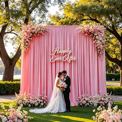 Gallety Pink Backdrop Curtain for Wedding, Polyester Photography Backdrop Drapes - 30FT x 10FT Wedding Backdrop with Rod Pockets for Children's Party,Birthday,Event,Graduation Party Decorations - Image 5