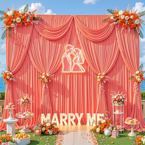 30x8ft Orange Backdrop Curtains for Parties Baby Shower Photo Wrinkle Free Polyester Photoshoot Curtains Drapes Backdrop for Birthday Party Wedding Graduation Photography Background 6 Panels 5x8FT by Suppromo