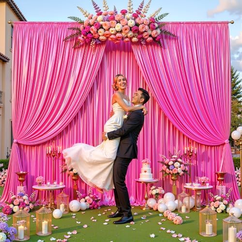 Hot Pink Satin Backdrop Curtains 8 Panels - Glitter Photo Drapes for Baby Shower, 40x10FT Shimmer Back Drop Cloth, Wrinkle Free for Birthday Wedding Holiday Celebration Bachelorette Party Decorations - Image 4