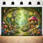 Enchanted Forest Backdrop, Magical Fairy Garden Colorful Mushroom Floral Butterfly Glowing Lantern Tree Arch Photo Background Banner for Girls Birthday Baby Shower Party Photography 12X10ft - Image 2