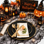 SUT 175 Piece Black and Glod Plastic Dinnerware Set for 25 Guests, Disposable Plastic Plates, Include: 25 Dinner Plates, 25 Dessert Plates, 25 Pre Rolled Napkins with Silver Silverware, 25 Cups - Image 4