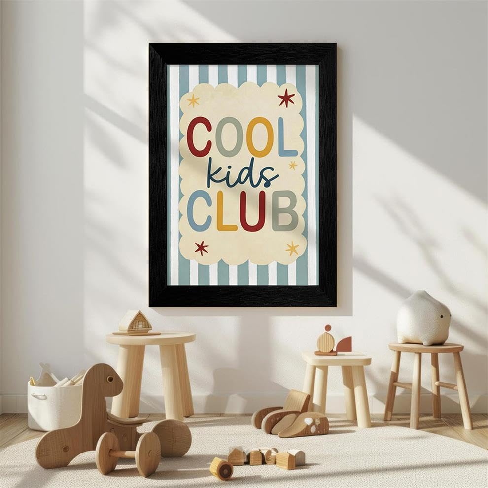 Black Framed 16x24 inch Trendy Preppy Blue Striped Wall Art Cool Kids Club Quotes Poster Modern Funny Toddler Canvas Prints for Kids Playroom Bedroom Wall Decor - Image 4
