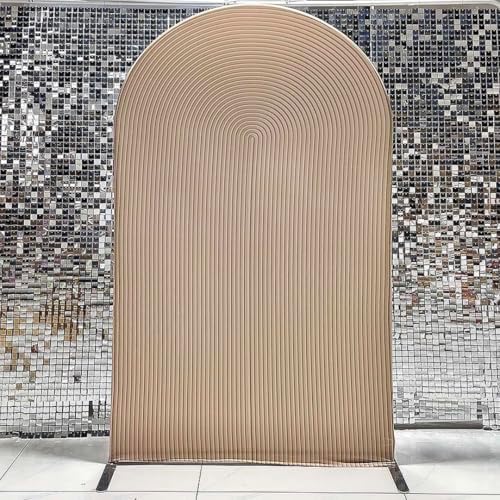 Double-Sided Arch Frame Fabric Cover Beige White Ripples Arched Panel Stand Cover for Wedding Birthday Baby Shower Parties Decoration (Beige-HP463,3X6ft) - Image 2
