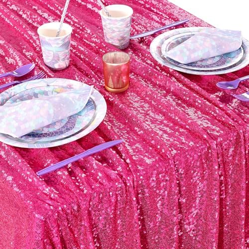 Hot Pink Wedding Sequin Tablecloth 90x156inch Rectangle Glitter Table Cloth - Image 3