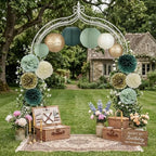 Aptliton 30 Pcs Sage Green Gold White Tissue Paper Pom Poms & Lanterns - Image 3