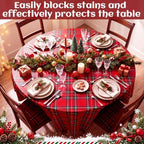 Ganeen 12 Pcs Christmas Tartan Plaid Tablecloth Round 84 in Red Plastic - Image 5
