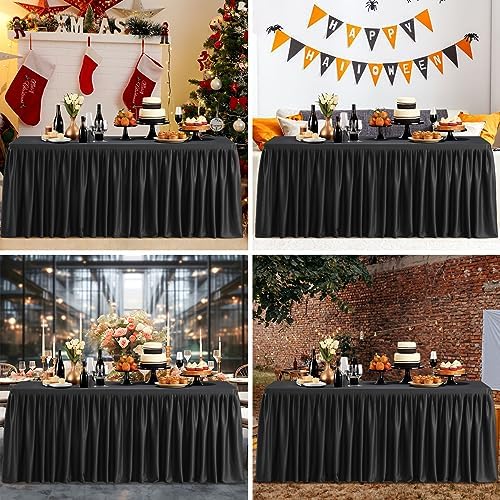 Black Polyester Table Clothes for 4 Foot Rectangle Tables, Wrinkle Free Fitted Table Cover 4ft Stretch Tablecloths with Skirt for Parties Weddings Birthday Banquet Baby Shower - Image 7