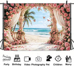 15X10FT Rose Backdrop Party Bridal Shower Photoshoot Valentine's Day Mother's Day Wedding Anniversary Baby Shower Summer Hawaiian Beach Photography Backdrop Palm Trees Photo Banner Supplies - Image 7