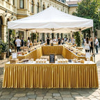 14ft Length Dark Gold Satin Table Skirt for Rectangle Tables-Wrinkle Resistant Ruffle Table Skirting Glitter Desk Cover Skirt for Birthday Party Wedding Banquet Display Gift Dining Table Decorations - Image 2
