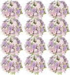 Tigeen 12 Bundles Artificial Flowers Bouquet Silk Peonies, Light Purple by Tigeen