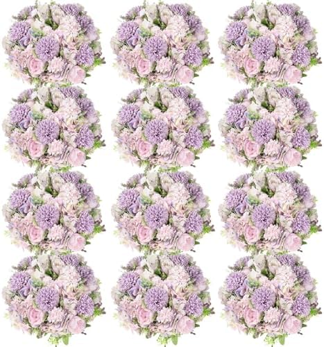 Tigeen 12 Bundles Artificial Flowers Bouquet Silk Peonies, Light Purple by Tigeen