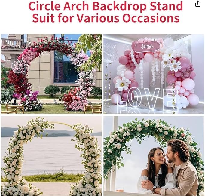 Wedding Arch Round Backdrop Stand Gold Metal Circle Backdrop Stand Circle Balloon Arch Stand Frame for Birthday Party Bridal Shower Anniversary Ceremony Candy Tables Celebration in 2.6x2.8m - Image 6
