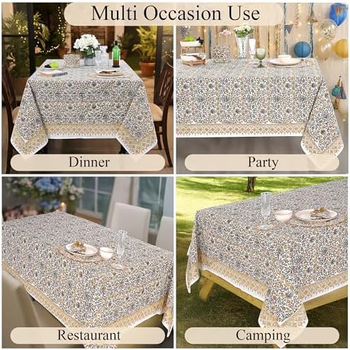 Ridhi Goldenrod Yellow Hand Block Print Cotton Tablecloth 118 x 70 Inch - Image 5