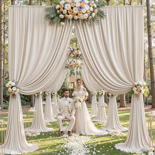30×12ft Wrinkle Free Beige Backdrop Curtain for Wedding Parties-6 Panels 5×12ft Long Soft Silky Polyester Backdrop Drapes Photo Back Drop Curtains for Party Photography Background Cloth - Image 6