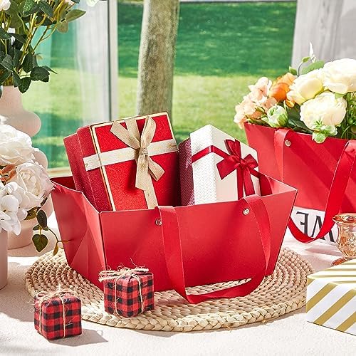 Tuanse 30 Pcs Basket for Gift Empty DIY Bulk Gift Basket Kit with Handle Kraft Cardboard Tray with 30 Bag 30 Bow Market Tray for Wedding Party, Red, 9.8 x 6.7 x 4.3 in - Image 4