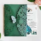 Hosmsua 5.12 x 7.3 Inch 50PCS Personalized Emerald Green Laser Cut Lace Flora Quinceanera Invitation Cards with Butterfly Invitations for Quinceañera Wedding Invite - Image 4