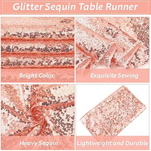 Newwiee 12 Pack Round Plastic Tablecloth Sequin Runner Set,Rose Gold - Image 3