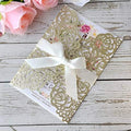 20PCS 5.12 x 7.28'' Champagne Wedding Invitations Cards Laser Cut Hollow Rose Flowers Pocket with bowknot for Bridal Shower Engagement Birthday Invite (Champagne Glitter) by KUCHYNEE