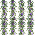 TOCHGREEN 4 Pack Artificial Eucalyptus Flower Garland with Purple Roses by TOCHGREEN