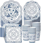 Pickmesh 250 Pcs Chinoiserie Party Supplies Decorations Blue and White Porcelain Disposable Paper Plates Napkins and Cups for Blue White Floral Baby Shower Birthday Wedding Tea Party, Serve 50 by Pickmesh