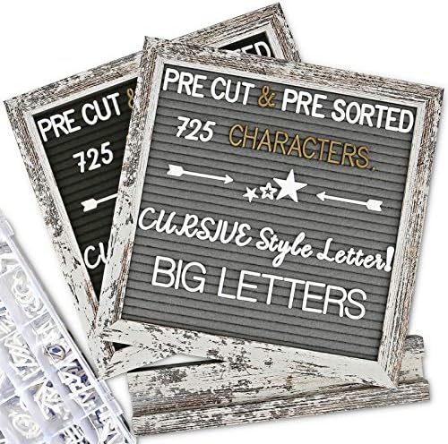 Double Sided Felt Letter Board with Rustic Wood Frame 10x10 Inch - Pre Cut & Sorted 725 Letters with Stand, Cursive Style Letters, Big Letters, Letter Organizer, Tabletop Display by Obliviscar