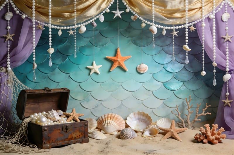 12x6ft Mermaid Under The Sea Backdrop for Girls Birthday Coral Shell Princess Summer Ocean Backdrops for Photography Background Wedding Shower Party Decor Banner Photo Studio Props by XMJJKUF