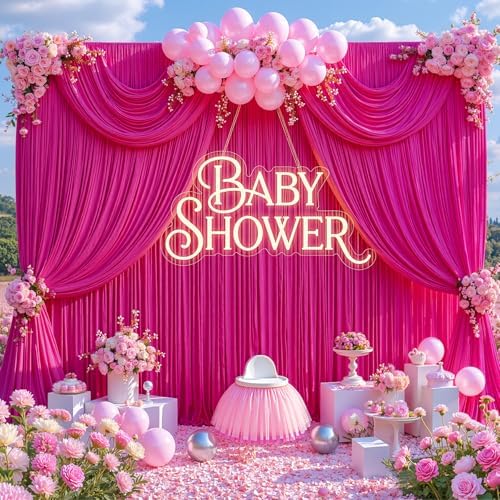 30x8ft Hot Pink Photo Backdrop Curtains for Parties Fuchsia Wrinkle Free Polyester Photoshoot Curtains Drapes Backdrop for Birthday Baby Shower Graduation Photography Background 6 Panels 5x8FT - Image 6