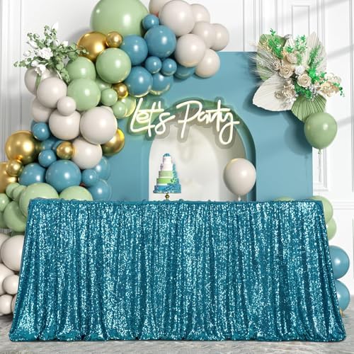 Poise3EHome Teal Sequin Tablecloth 60×120 Inch Rectangle Sparkly Fabric Table Cloth for Baby Shower Birthday Party Wedding Christmas Holiday Decoration - Image 2