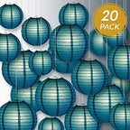 Quasimoon PaperLanternStore.com Ultimate 20-Piece Tahiti Teal Paper Lantern Party Pack - Assorted Sizes of 6, 8, 10, 12 Inch (5 Round Lanterns Each) for Weddings, Birthday, Events and Decor - Image 2