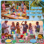 450 Pcs Tableware Set, Serve 50, Colorul, Hawaiian Leaves Flowers - Image 4