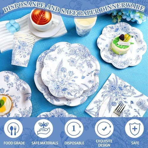 Newtay 250 Pcs Blue Floral Disposable Paper Plate Napkins - Image 3