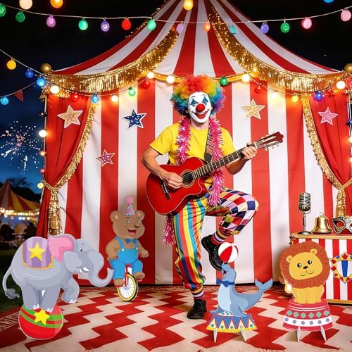 Carnival Theme Party Decorations, 4 Pack Large 30" x 27" Circus Animals Cardboard Cutouts Stand Up, Circus Theme Photo Booth Props for Carnival Birthday Party Baby Shower Family Game Decoration - Image 6