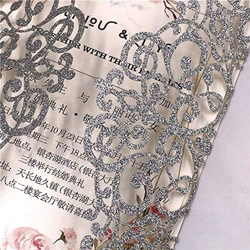 50 Sets 250GSM Silver Glitter Laser Cut Wedding Invitations Cards With Envelopes Inserts Birthday Greeting invites cards Bridal Shower 5X7 - Image 4