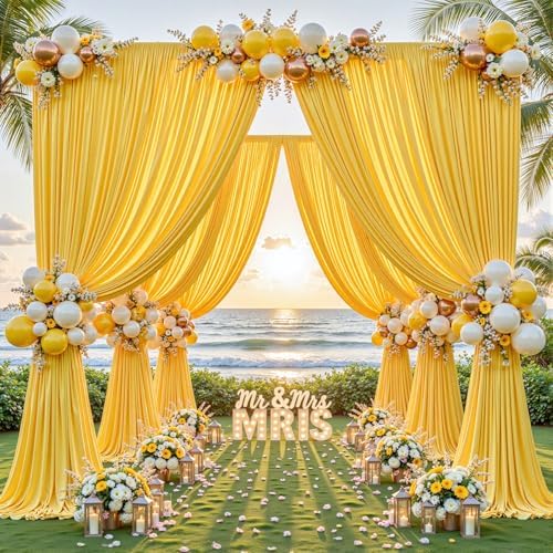 32ftx10ft Wrinkle Free Yellow Backdrop Curtain - 10 Feet Photography Backdrop Drapes, Silky Polyester Back Drop Cloth for Wedding Baby Shower Balloon Arch Background - Image 5