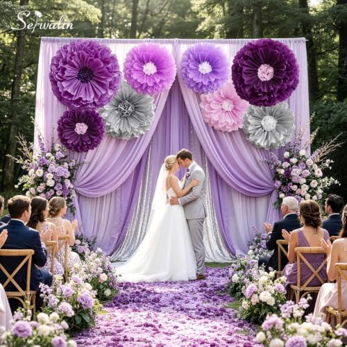 Serwalin 8 Pcs 31.5"*24"*20" Purple Giant Paper Flower Decorations for Wall - Image 4