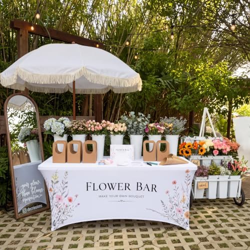Oudain Photo Booth Tablecloth Flower Bar White Stretch Table Cover - Image 5