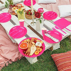 durony 350 Pieces Hot Pink Paper Dinnerware Set 7 Inch 9 Inch Disposable Dinner Plates Serve 50 Guests Paper Cup Cutlery Napkins Solid Color Party Supplies for Birthday Wedding Party Family Picnic - Image 5