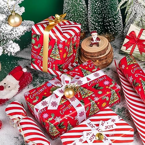 WRAPAHOLIC 30 Inch Jumbo Reversible Christmas Wrapping Paper - 30 Inch x 100 Feet Jumbo Roll Red Christmas Tree Wrapping Paper and Stripe Design for Holiday, Party Celebration - Image 4