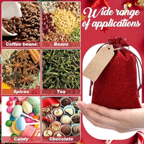 Woanger 100 Pcs Drawstring Burlap Gift Bags 4x6'' with Tags, Red - Image 4