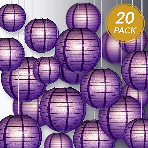 Quasimoon PaperLanternStore.com Ultimate 20-Piece Dark Purple Paper Lantern Party Pack - Assorted Sizes of 6, 8, 10, 12 Inch (5 Round Lanterns Each) for Weddings, Birthday, Events and Decor - Image 2