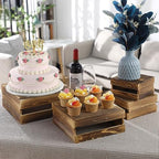 Sieral 4 Pcs Wood Cupcake Stand Dessert Display Risers,Rustic Dark Brown - Image 3